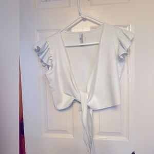 Champleve White Wrap Blouse with Ruffle Detail - NWOT